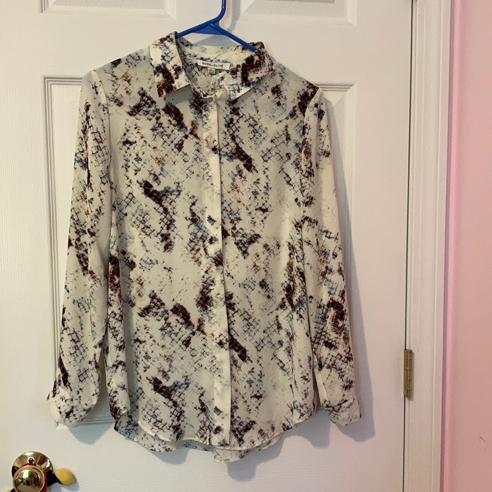 Snake print cream flowy blouse